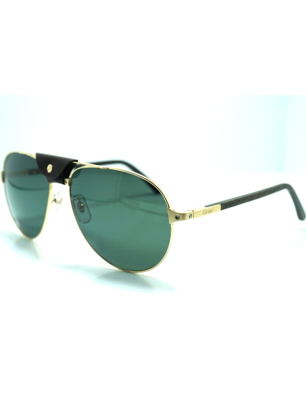 CARTIER CT0096S 002 Gold Leather, Metal, Wood Sunglasses  Designer